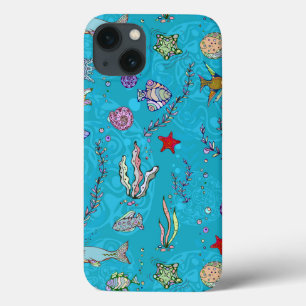 Etui iPhone 13 Motif de poissons de turquoise