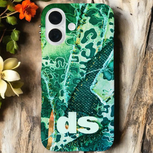 Coque Pour iPhone 16 Motif de poster de animal de léopard vert de monog
