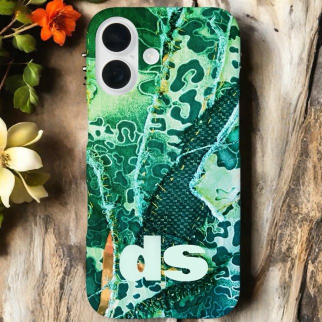 Coques Case-Mate iPhone Motif de poster de animal de léopard vert de monog (Créateur téléchargé)