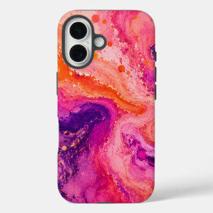 Coque Pour iPhone 16 Motif de projection de peinture en marbre rose ora