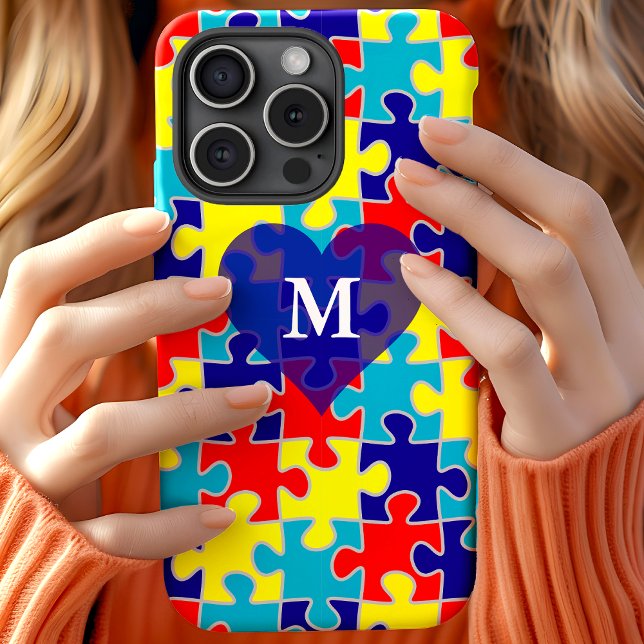 Coques Case-Mate iPhone Motif de puzzle Monogramme de sensibilisation à l' (Créateur téléchargé)
