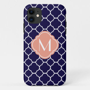 Coques Pour iPhone Motif de Quatrefoil de bleu marine avec le