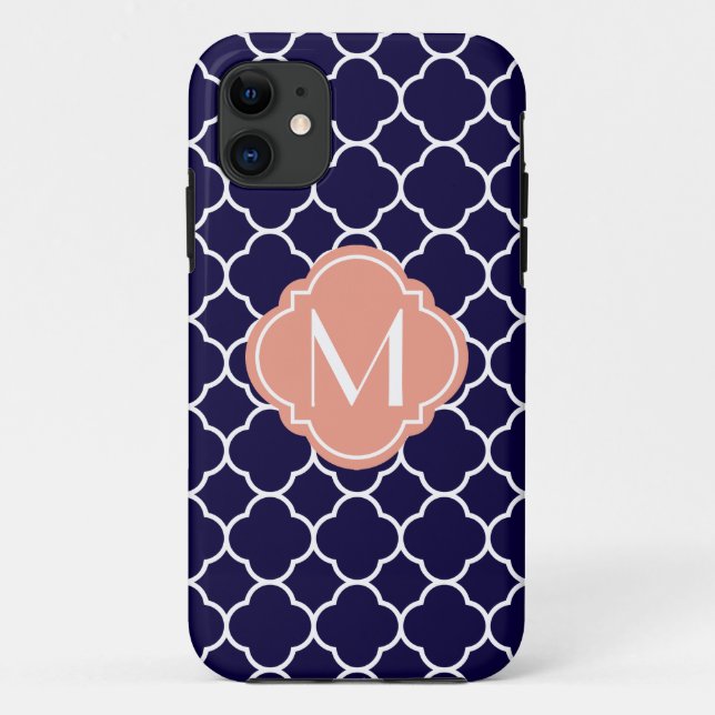 Coques Case-Mate iPhone Motif de Quatrefoil de bleu marine avec le (Dos)