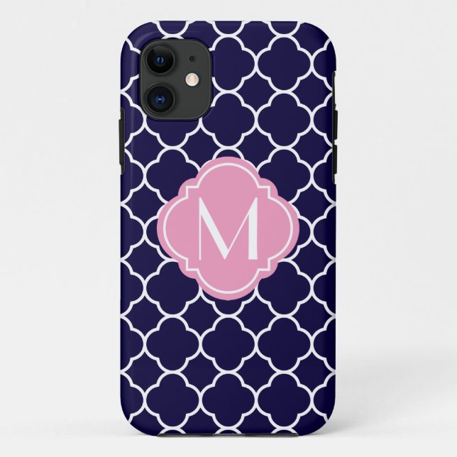Coques Case-Mate iPhone Motif de Quatrefoil de bleu marine avec le (Dos)