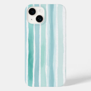 Coque Case-Mate iPhone Motif de rayure verticale aqua aquarelle côtier