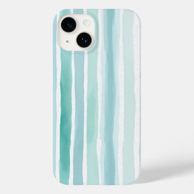 Coques Case-Mate iPhone Motif de rayure verticale aqua aquarelle côtier  (Verso)
