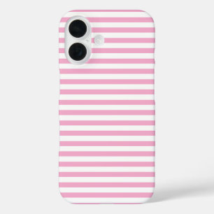 Coque Pour iPhone 16 Motif de rayure verticale rose et blanc