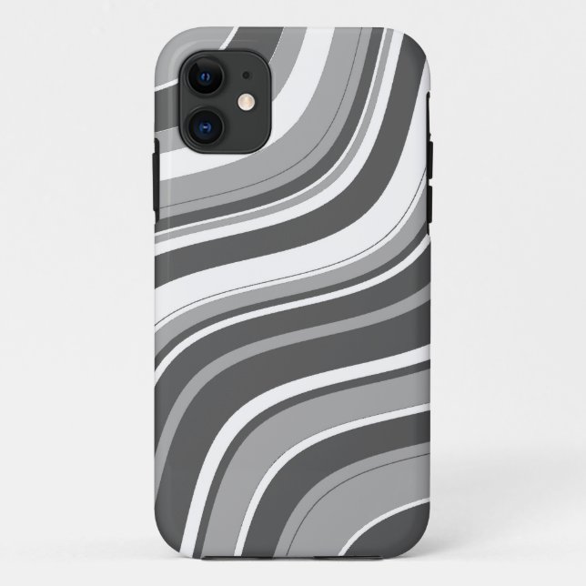 Coques Case-Mate iPhone Motif de rayures ondulées (Gris et Blanc) (Dos)