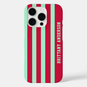 Coque iPhone 16 Pro Motif de rayures rouges et vertes à la menthe Pers