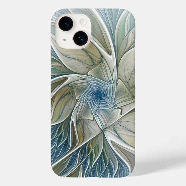 Coques Case-Mate iPhone Motif de rêve floral Abstrait Bleu Kaki Fractal (Verso)