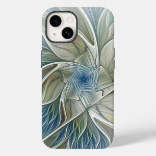 Coque Case-Mate iPhone Motif de rêve floral Abstrait Bleu Kaki Fractal