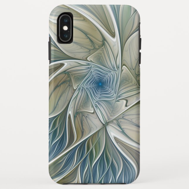 Coques Case-Mate iPhone Motif de rêve floral Abstrait Bleu Kaki Fractal (Dos)