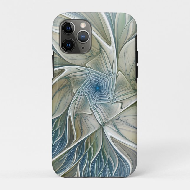 Coques Case-Mate iPhone Motif de rêve floral Abstrait Bleu Kaki Fractal (Dos)