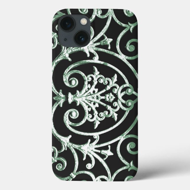 Coques Case-Mate iPhone Motif de rinceaux vert et noir Case-Mate iPhon (Verso)