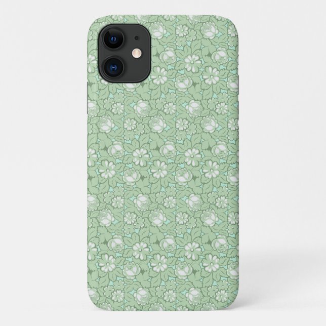 Coques Case-Mate iPhone Motif de rose en vert clair (Dos)