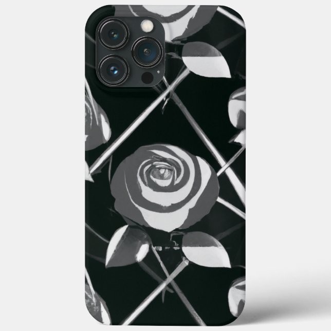 Coques Case-Mate iPhone Motif de rose géométrique noir et blanc (Verso)