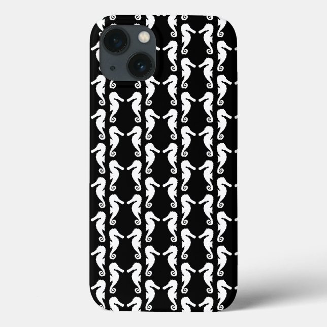Coques Case-Mate iPhone Motif de Seahorses noir et blanc. (Verso)
