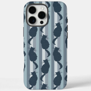 Coque iPhone 16 Pro Max Motif de silhouette de chat bleu marine avec rayur