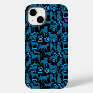 Coque Case-Mate iPhone Motif de silhouette de chien.Bleu.04 BG noir