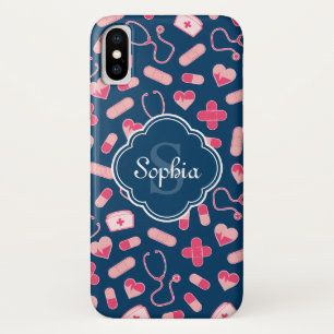 Case-Mate iPhone Case Motif de soins infirmiers rose et bleu avec Monogr