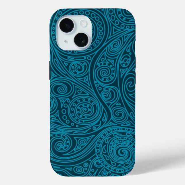 Coques Case-Mate iPhone Motif de spirale Turquoise bleu (Verso)