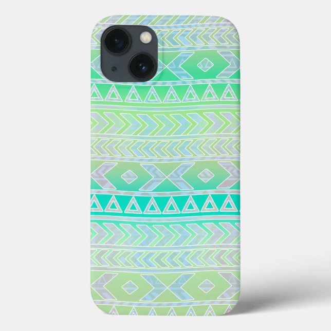Coques Case-Mate iPhone Motif de style aztèque vert et turquoise mignon (Verso)