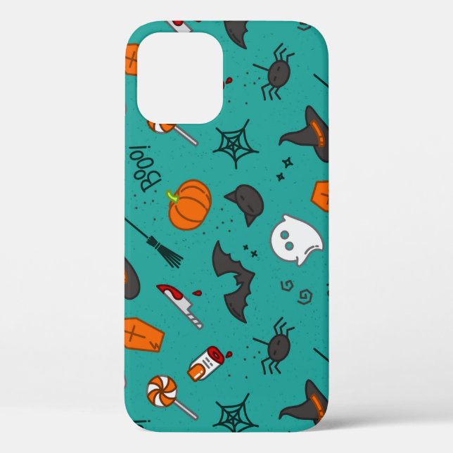 Coques Case-Mate iPhone Motif de style plat Halloween Turquoise. (Verso)