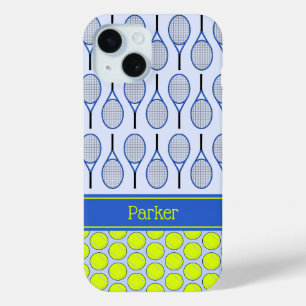 Coque Case-Mate iPhone Motif de tennis nom personnalisé bleu
