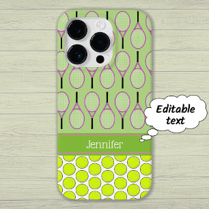 Coque Case-Mate iPhone Motif de tennis nom personnalisé rose vert