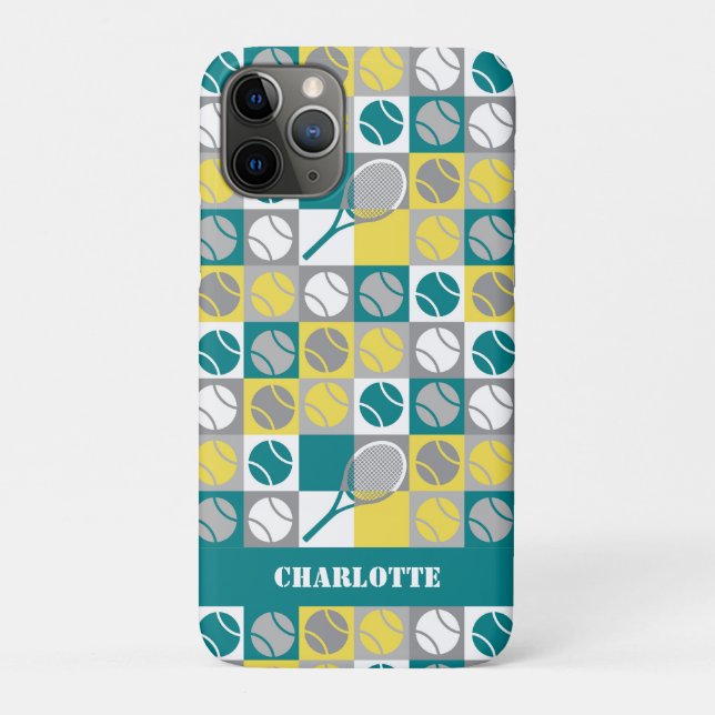 Coques Case-Mate iPhone 😍 motif de tennis vert, jaune et gris  (Dos)