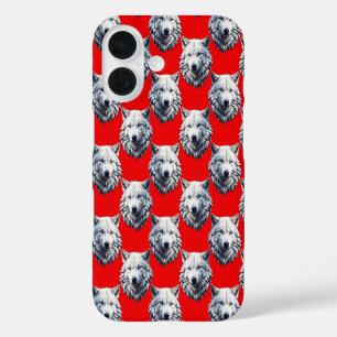 Coque Pour iPhone 16 Motif de tête de loup blanc - Rouge