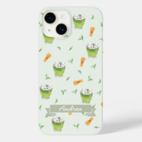 Motif de thé vert à la crème de chat
