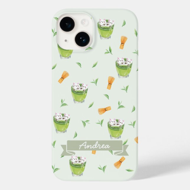 Coques Case-Mate iPhone Motif de thé vert à la crème de chat (Verso)