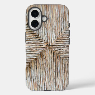Coque Pour iPhone 16 Motif de tissage en fibre de bambou naturel symétr