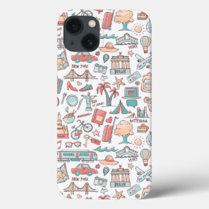 Etui iPhone 13 Motif de touristes en pastel