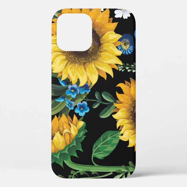 Coques Case-Mate iPhone Motif de tournesol Arrière - plan noir (Verso)