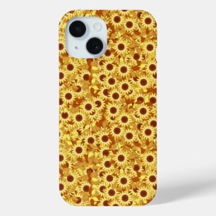 Coque Pour iPhone 15 Motif de tournesol - or, jaune et marron