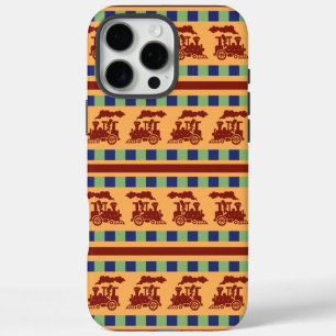 Coque iPhone 16 Pro Max Motif de train vintage avec rayures et carreaux