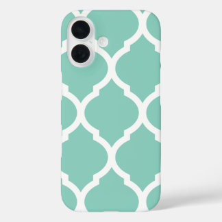 Coque Pour iPhone 16 Motif de treillis marocain Aqua Chic