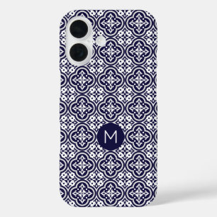 Coque Pour iPhone 16 Motif de tuiles portugaises Monogramme personnalis