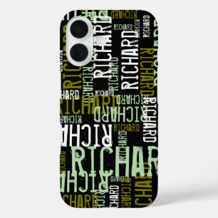 Coque Pour iPhone 16 Motif de typographie Noms surdimensionnés Noir