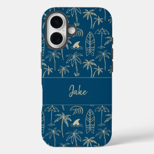 Coque Pour iPhone 16 Motif de vacances à la plage et votre nom en beige