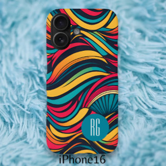 Coque Pour iPhone 16 Motif de vague Abstraite monogramme personnalisé
