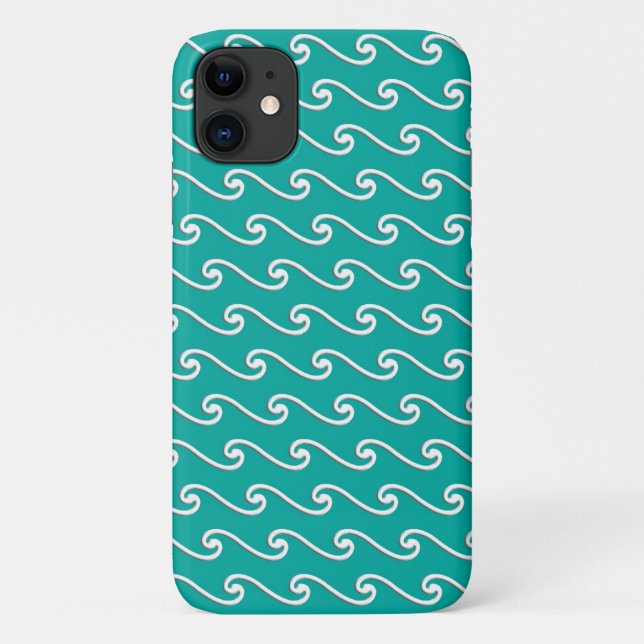 Coques Case-Mate iPhone Motif de vague chinois - blanc sur bleu paon (Dos)