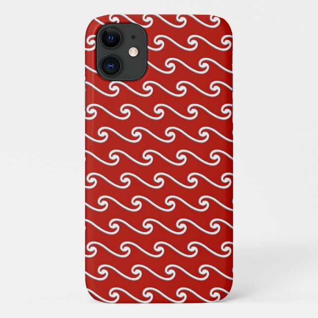Coques Case-Mate iPhone Motif de vague chinois - blanc sur rouge foncé (Dos)