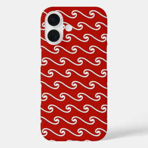 Coque Pour iPhone 16 Motif de vague chinois - blanc sur rouge foncé