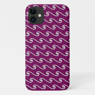 Coques Pour iPhone Motif de vague chinois - blanc sur violet aubergin