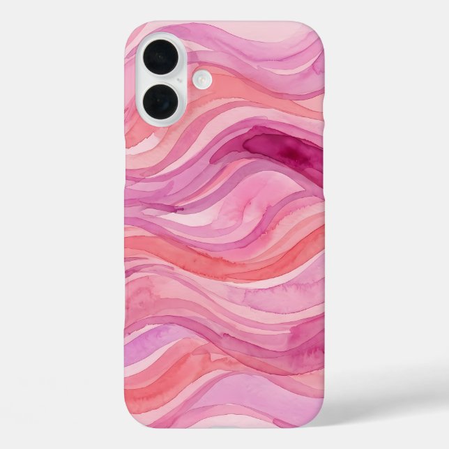 Coques Case-Mate iPhone Motif de vagues à l'aquarelle rose (Verso)