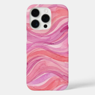 Coque iPhone 16 Pro Motif de vagues à l'aquarelle rose