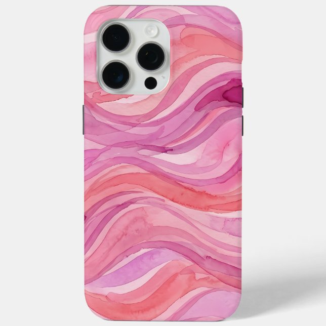 Coques Case-Mate iPhone Motif de vagues à l'aquarelle rose (Verso)